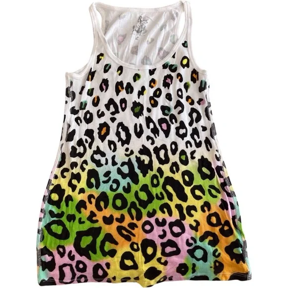 Vintage Delia*s Rainbow Leopard Print Ribbed Tank Top - Large | 90s/Early 00s - Picture 8 of 11